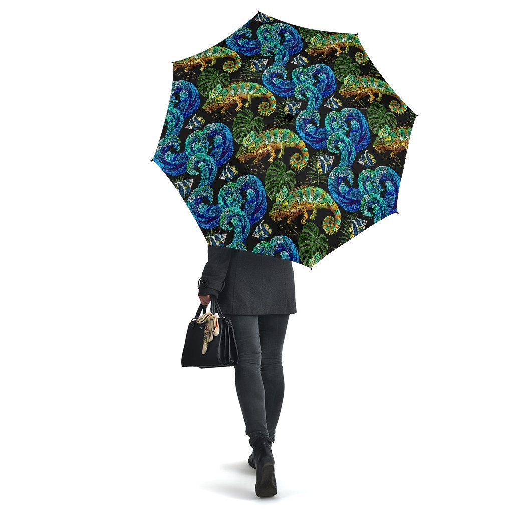 Chameleon Pattern Print Automatic Foldable Umbrella-grizzshop