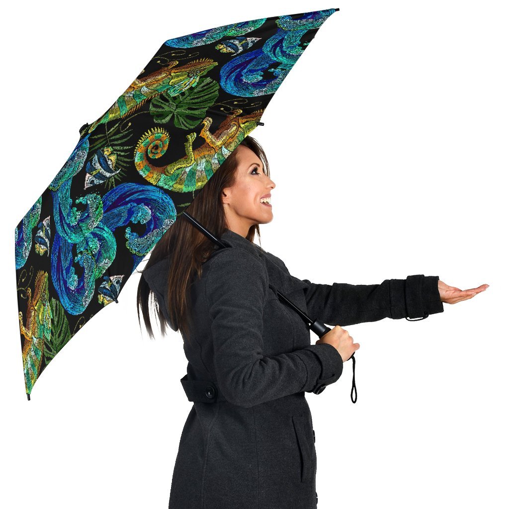 Chameleon Pattern Print Automatic Foldable Umbrella-grizzshop