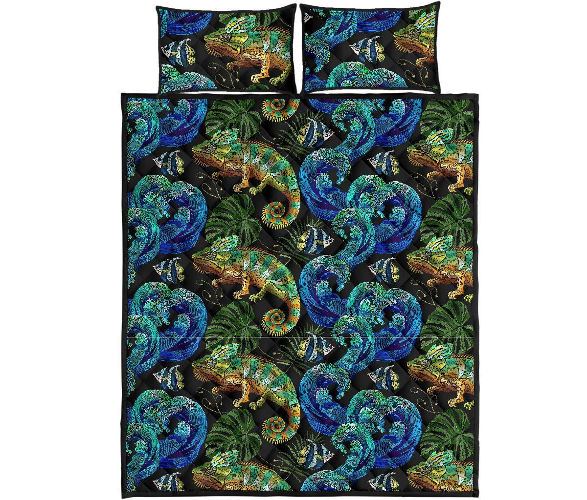 Chameleon Pattern Print Bed Set Quilt-grizzshop