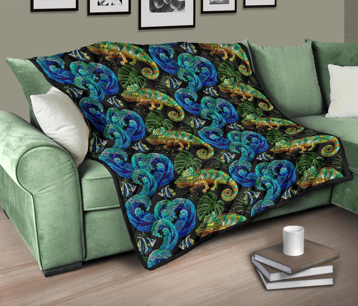 Chameleon Pattern Print Quilt-grizzshop