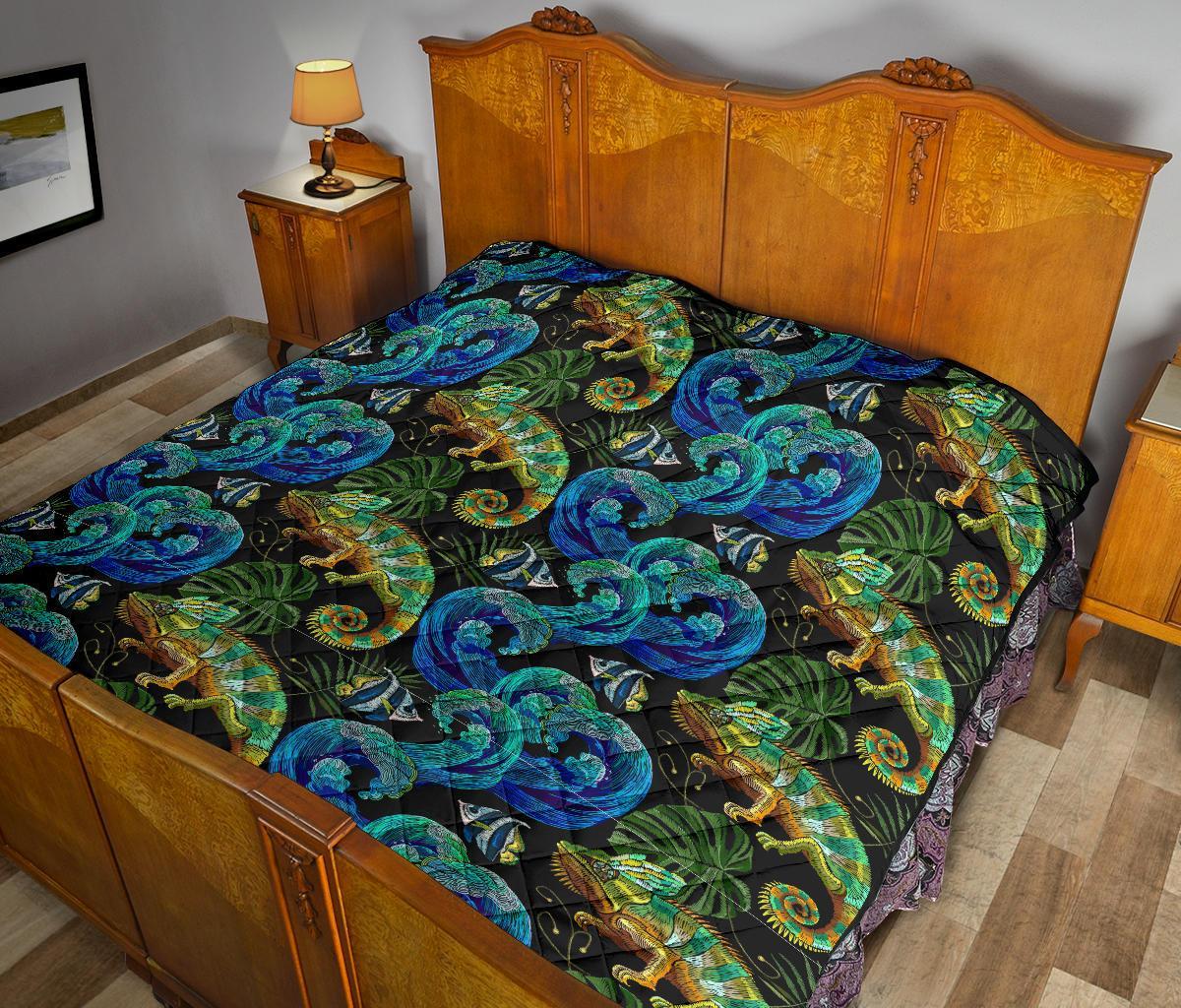 Chameleon Pattern Print Quilt-grizzshop