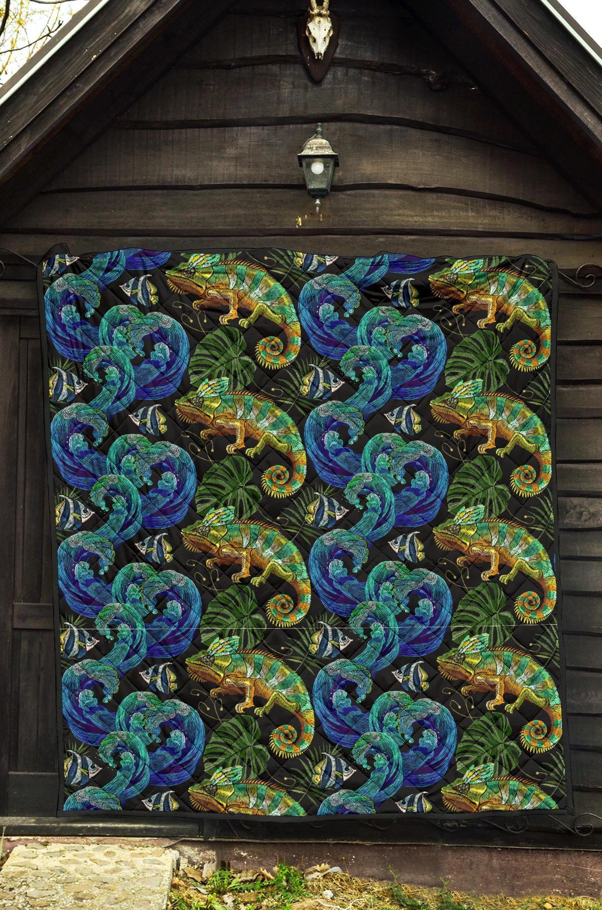 Chameleon Pattern Print Quilt-grizzshop