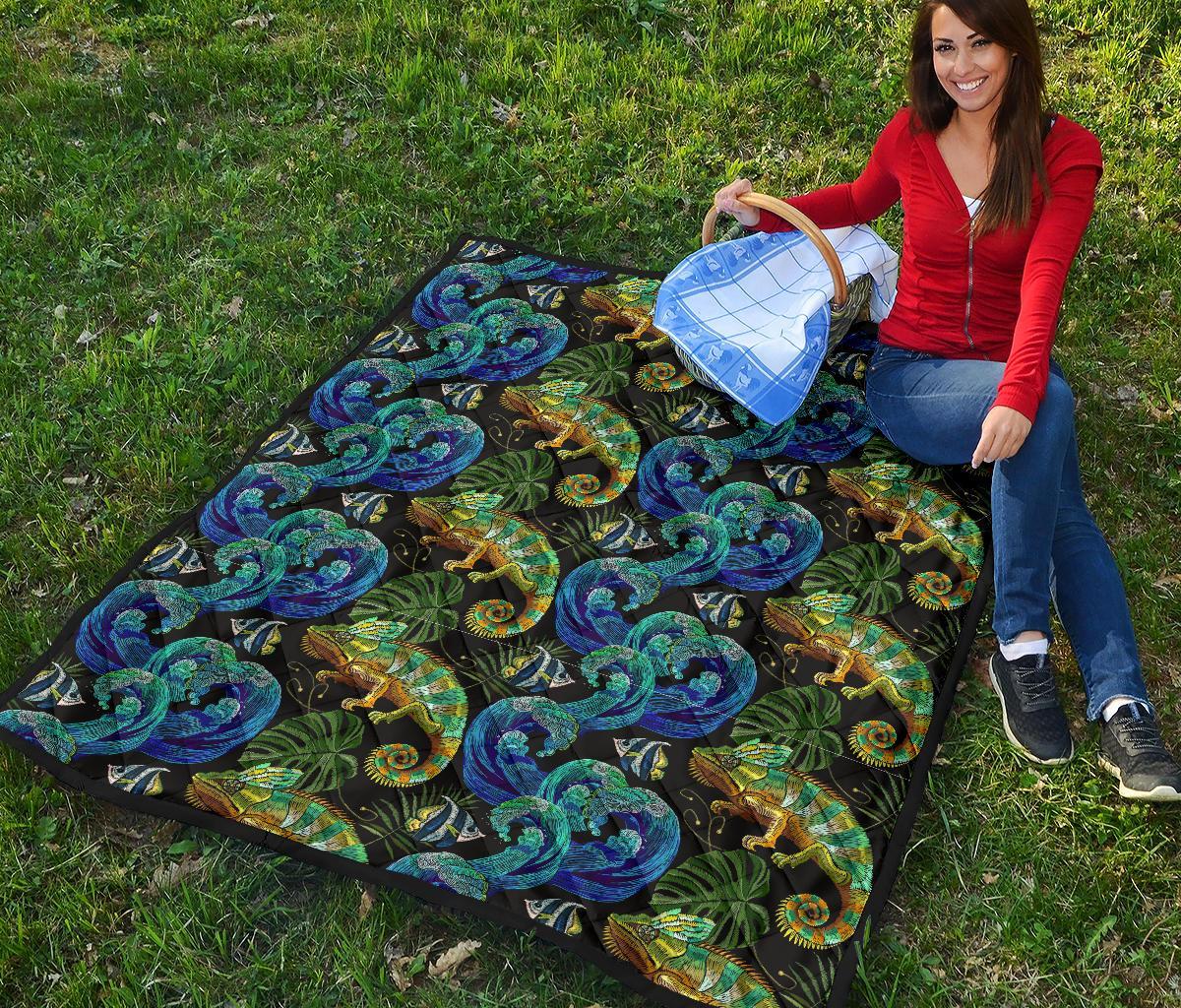 Chameleon Pattern Print Quilt-grizzshop