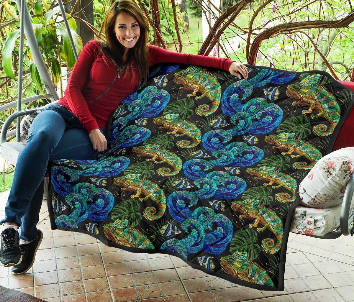 Chameleon Pattern Print Quilt-grizzshop
