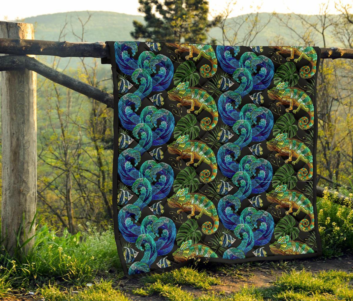 Chameleon Pattern Print Quilt-grizzshop