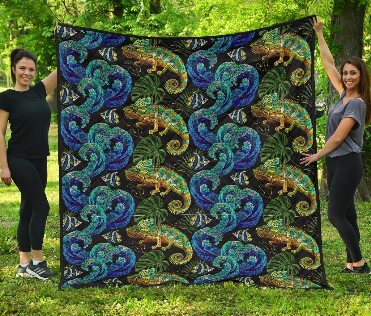 Chameleon Pattern Print Quilt-grizzshop