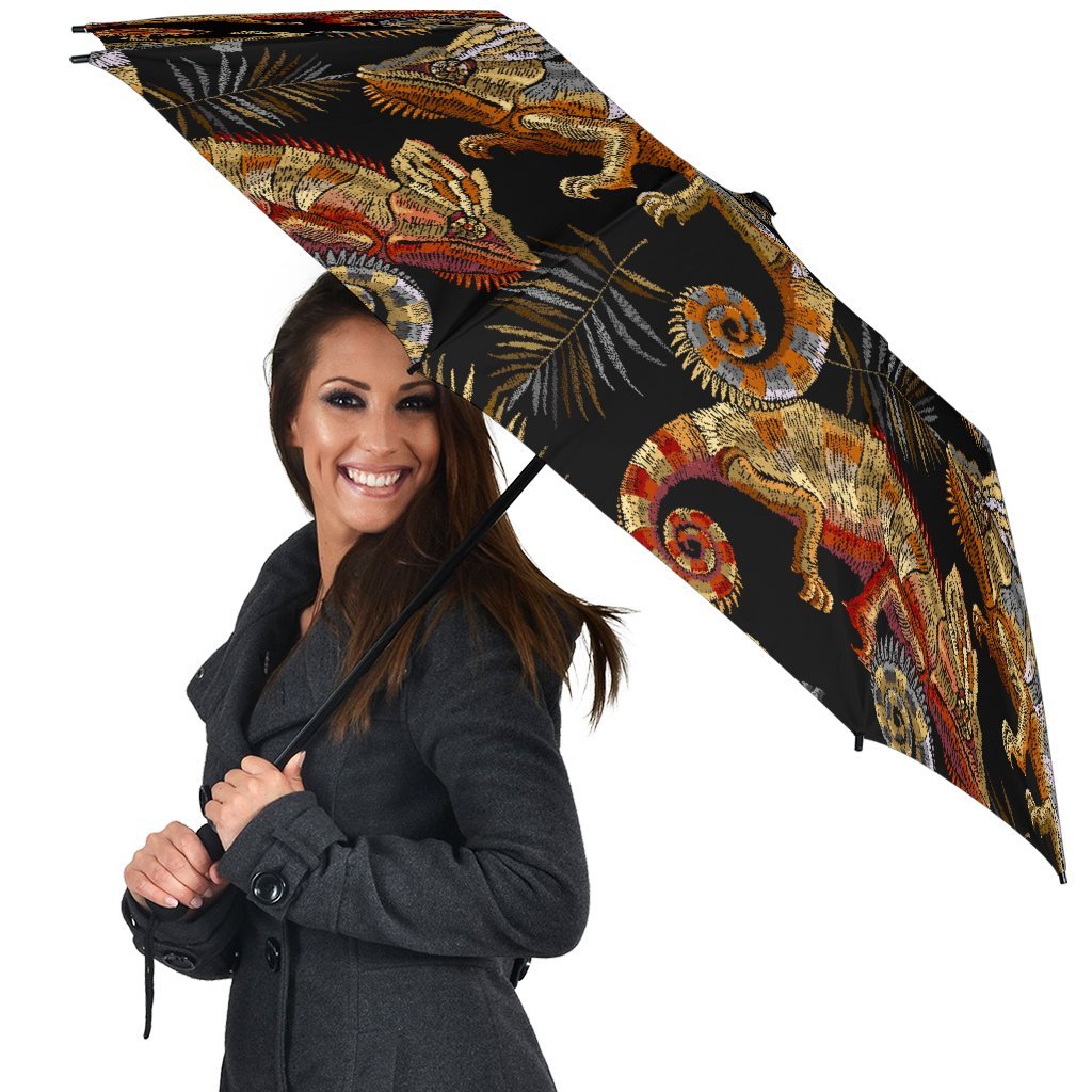 Chameleon Print Pattern Automatic Foldable Umbrella-grizzshop