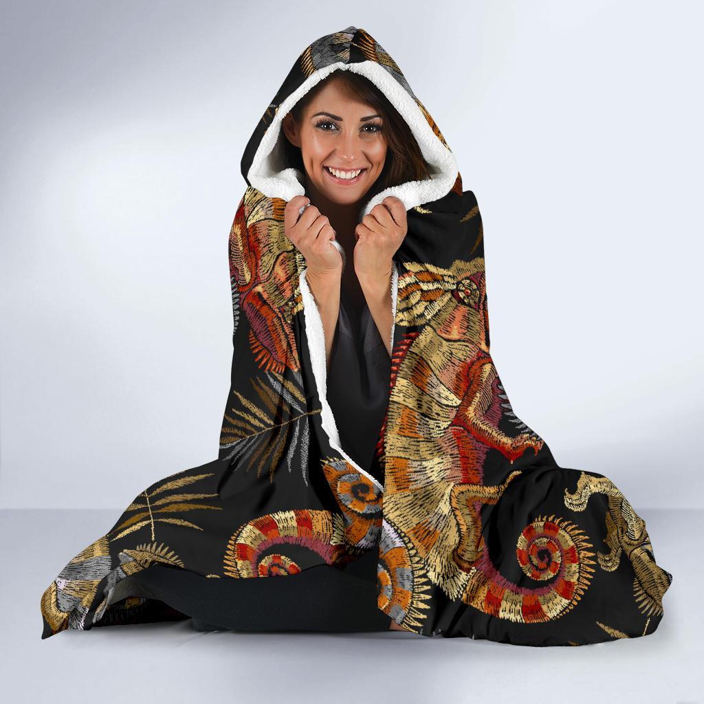 Chameleon Print Pattern Hooded Blanket-grizzshop