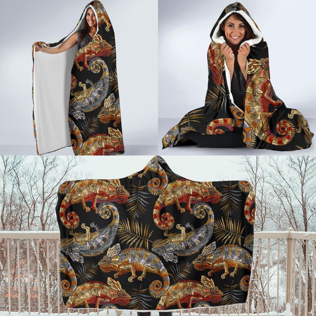 Chameleon Print Pattern Hooded Blanket-grizzshop