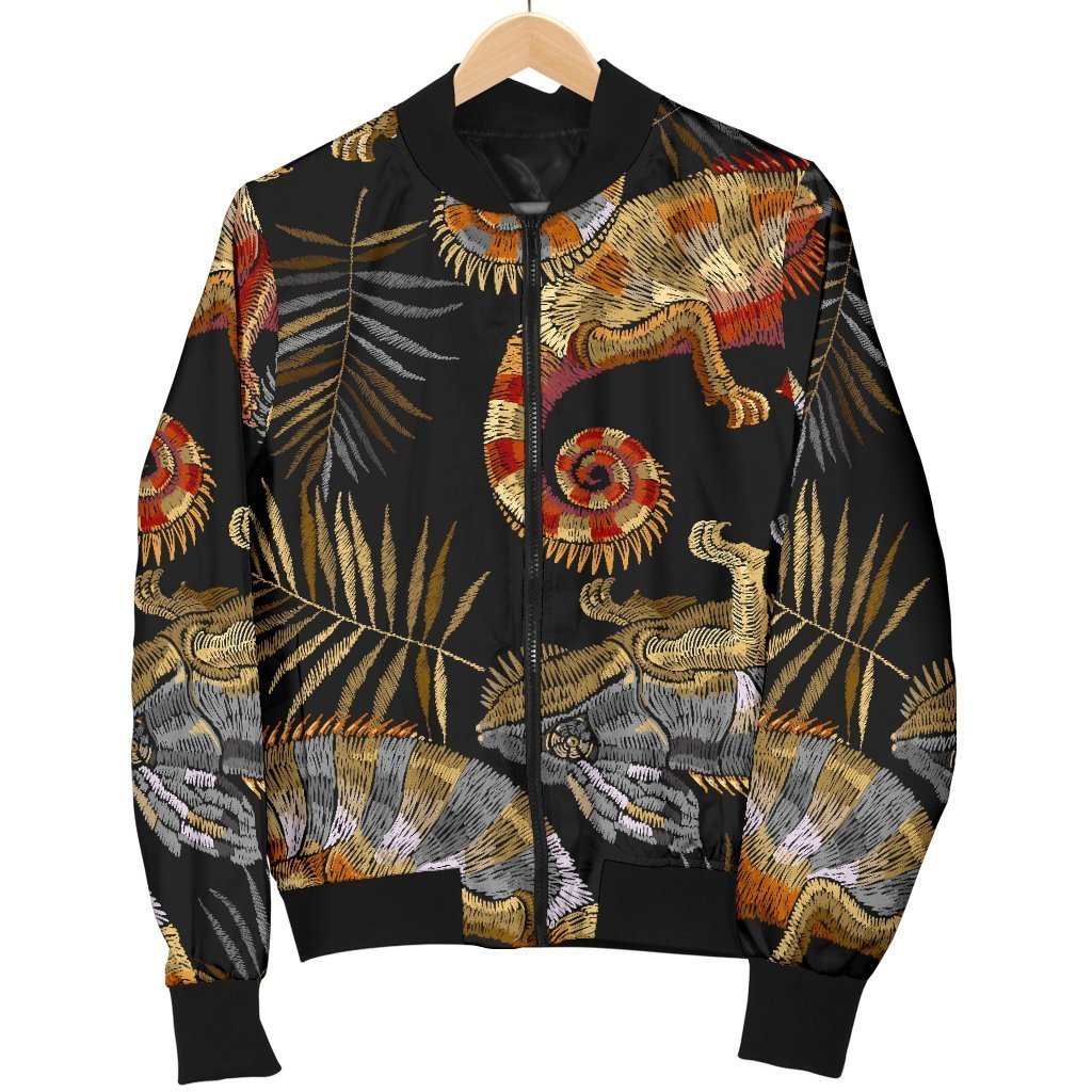 Chameleon Print Pattern Women Casual Bomber Jacket-grizzshop