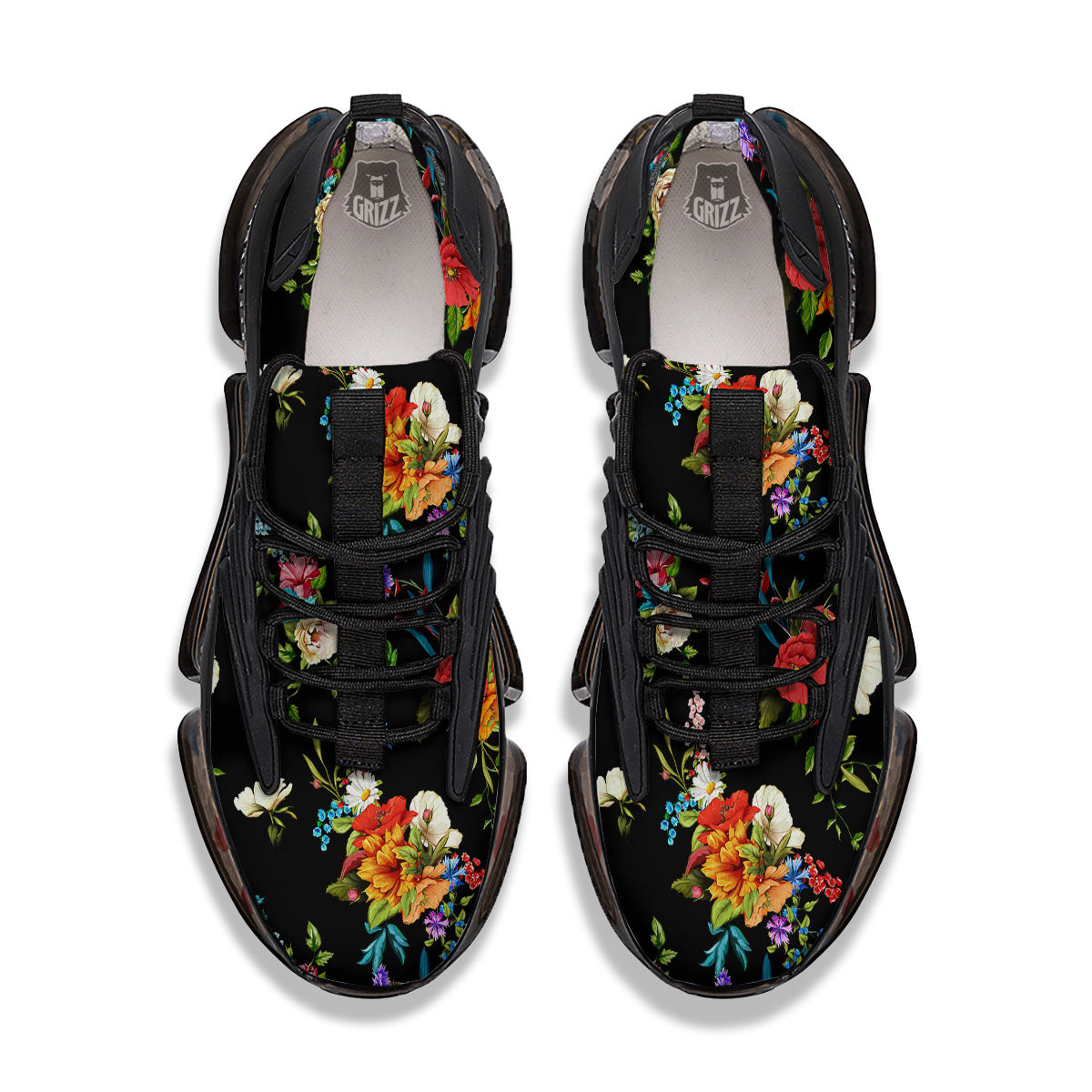 Chamomile And Poppy Print Pattern Black Gym Shoes-grizzshop