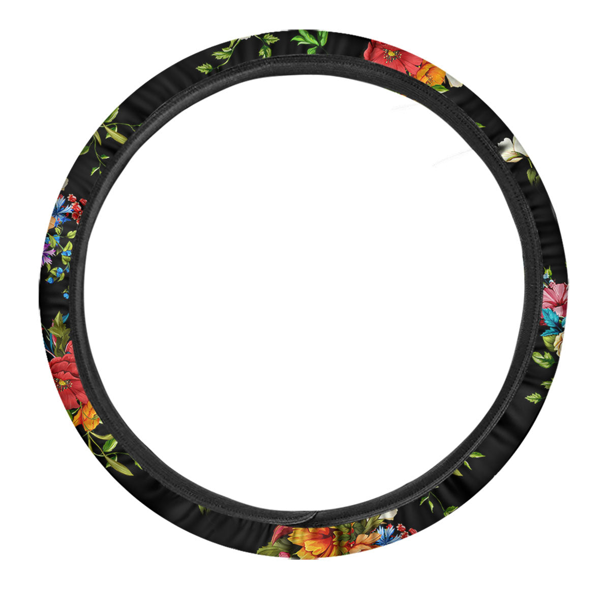 Chamomile And Poppy Print Pattern Car Steering Wheel Cover-grizzshop