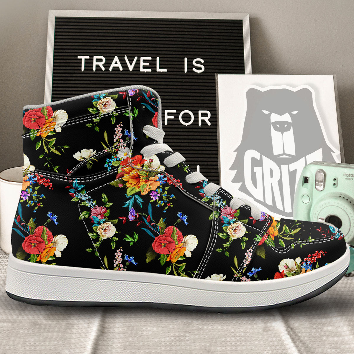 Chamomile And Poppy Print Pattern High Top Sneakers-grizzshop