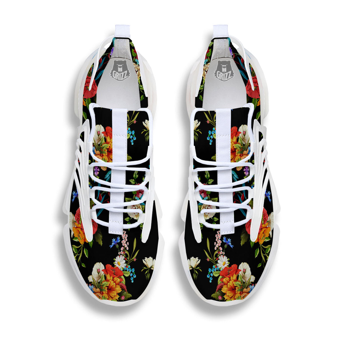Chamomile And Poppy Print Pattern White Gym Shoes-grizzshop