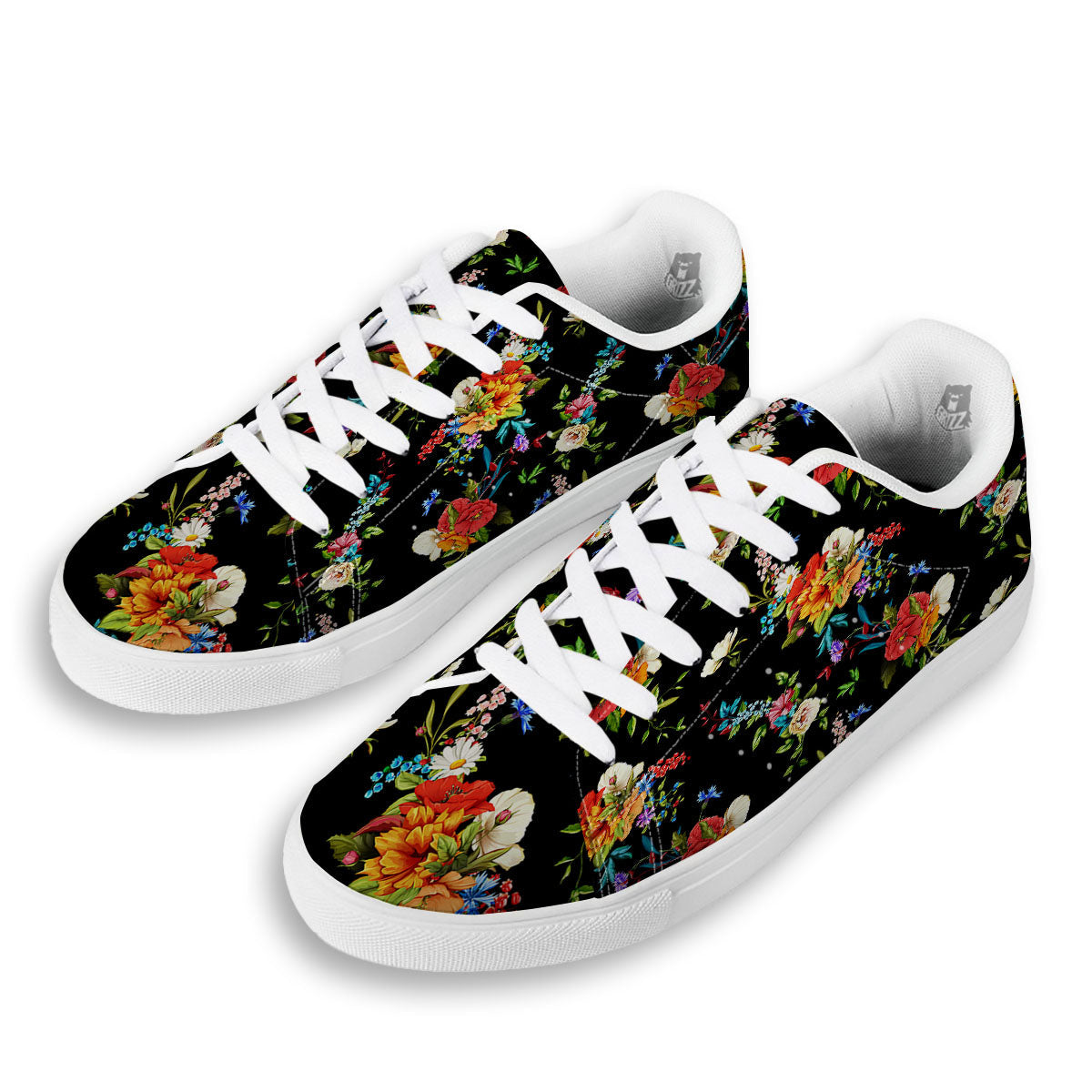 Chamomile And Poppy Print Pattern White Low Top Sneakers-grizzshop
