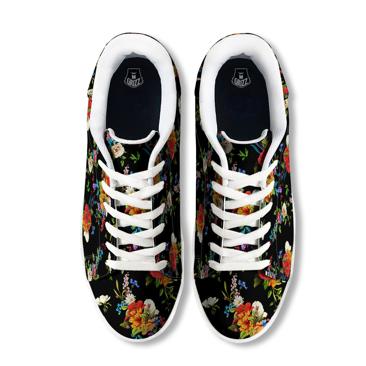 Chamomile And Poppy Print Pattern White Low Top Sneakers-grizzshop