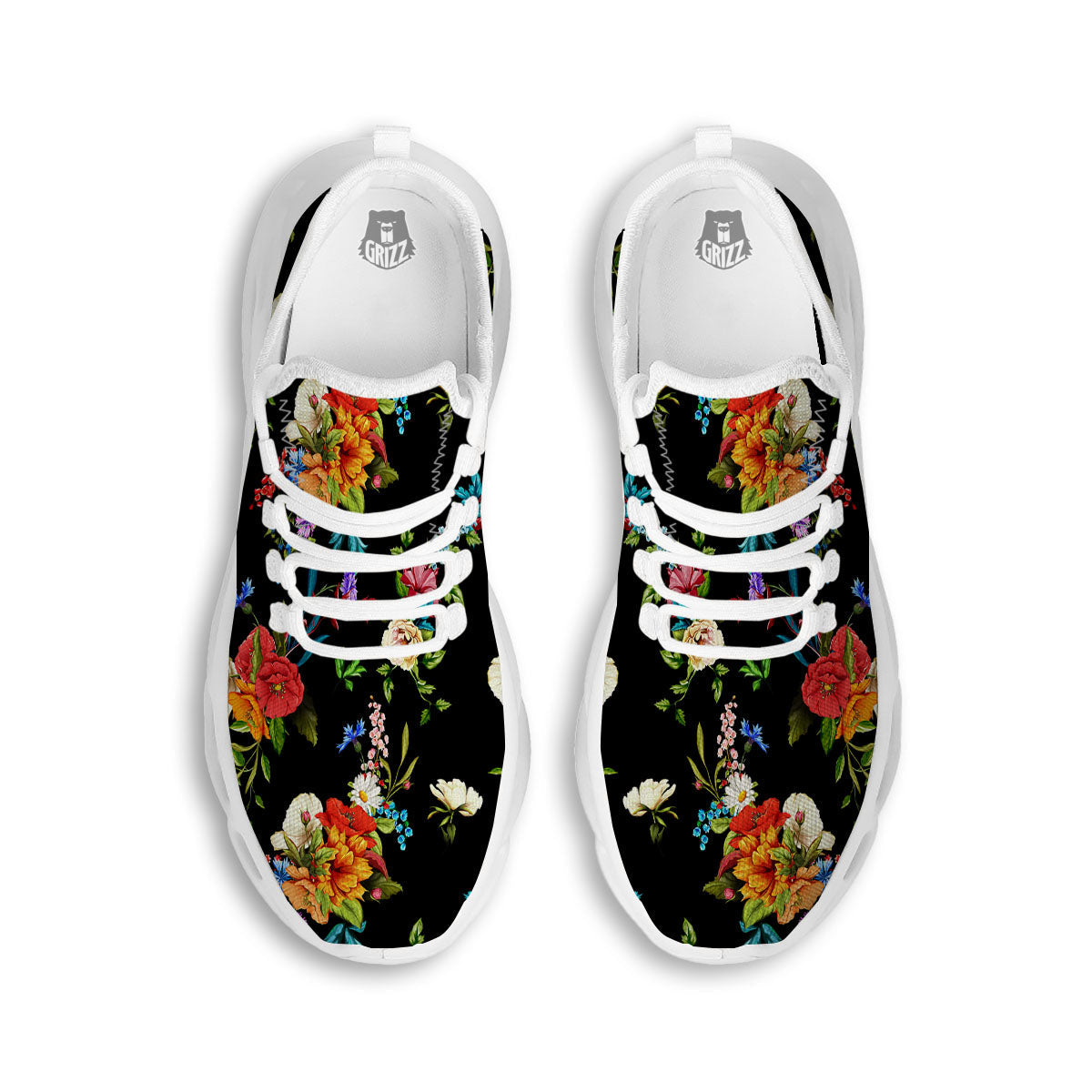Chamomile And Poppy Print Pattern White Running Shoes-grizzshop