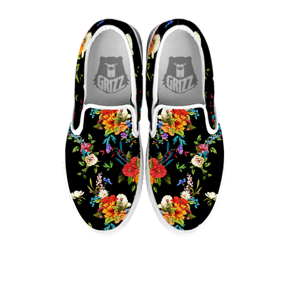 Chamomile And Poppy Print Pattern White Slip On Shoes-grizzshop