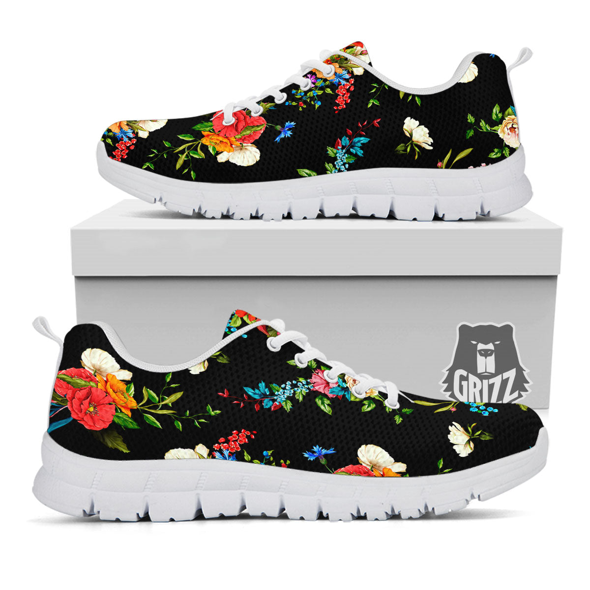 Chamomile And Poppy Print Pattern White Sneaker-grizzshop
