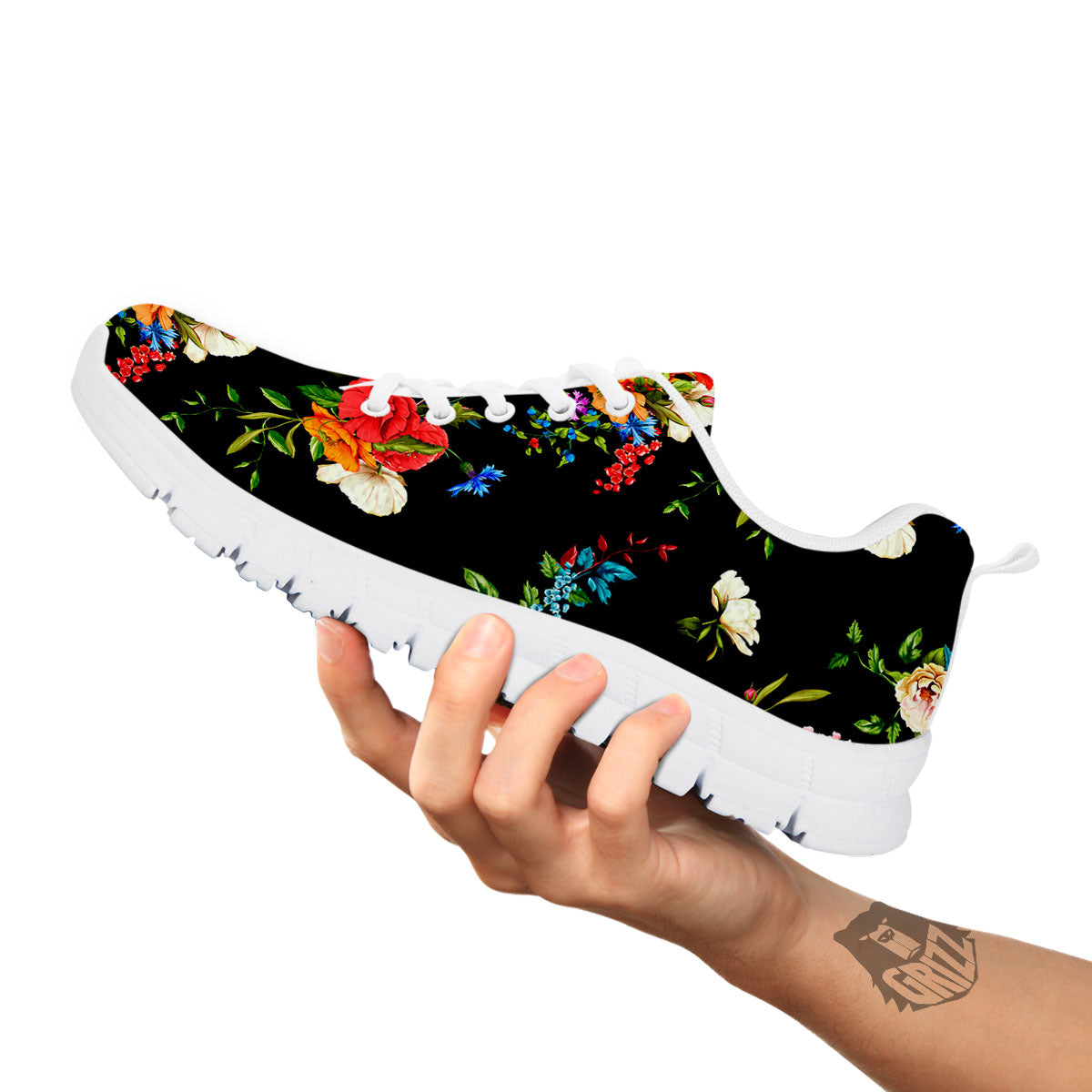Chamomile And Poppy Print Pattern White Sneaker-grizzshop