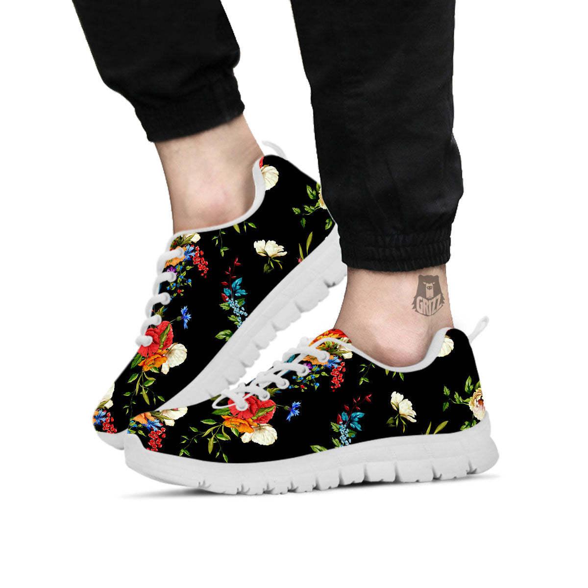 Chamomile And Poppy Print Pattern White Sneaker-grizzshop