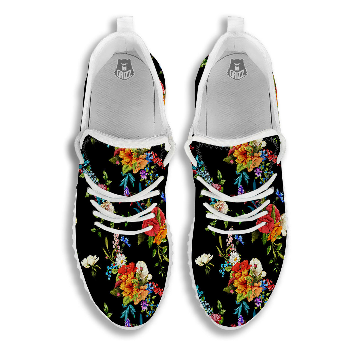 Chamomile And Poppy Print Pattern White Walking Shoes-grizzshop