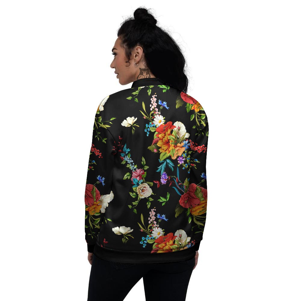 Chamomile And Poppy Print Pattern Women's Bomber Jacket-grizzshop
