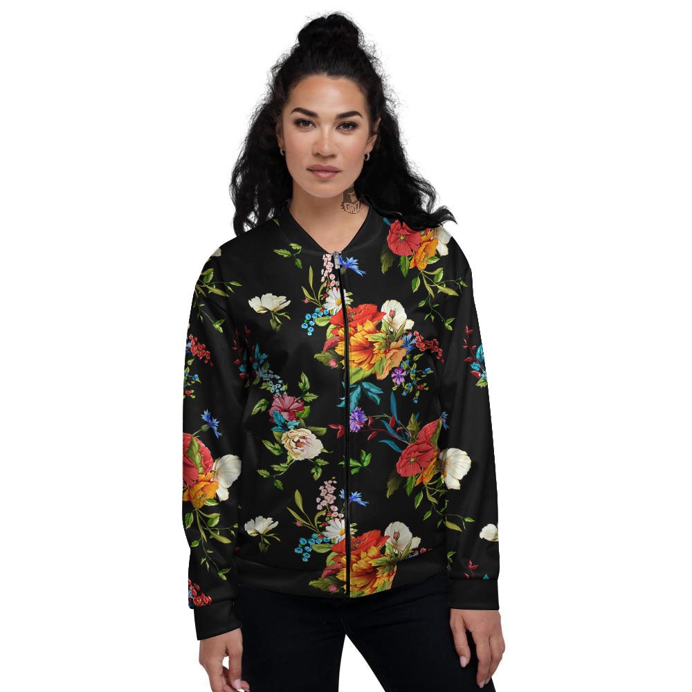 Chamomile And Poppy Print Pattern Women's Bomber Jacket-grizzshop