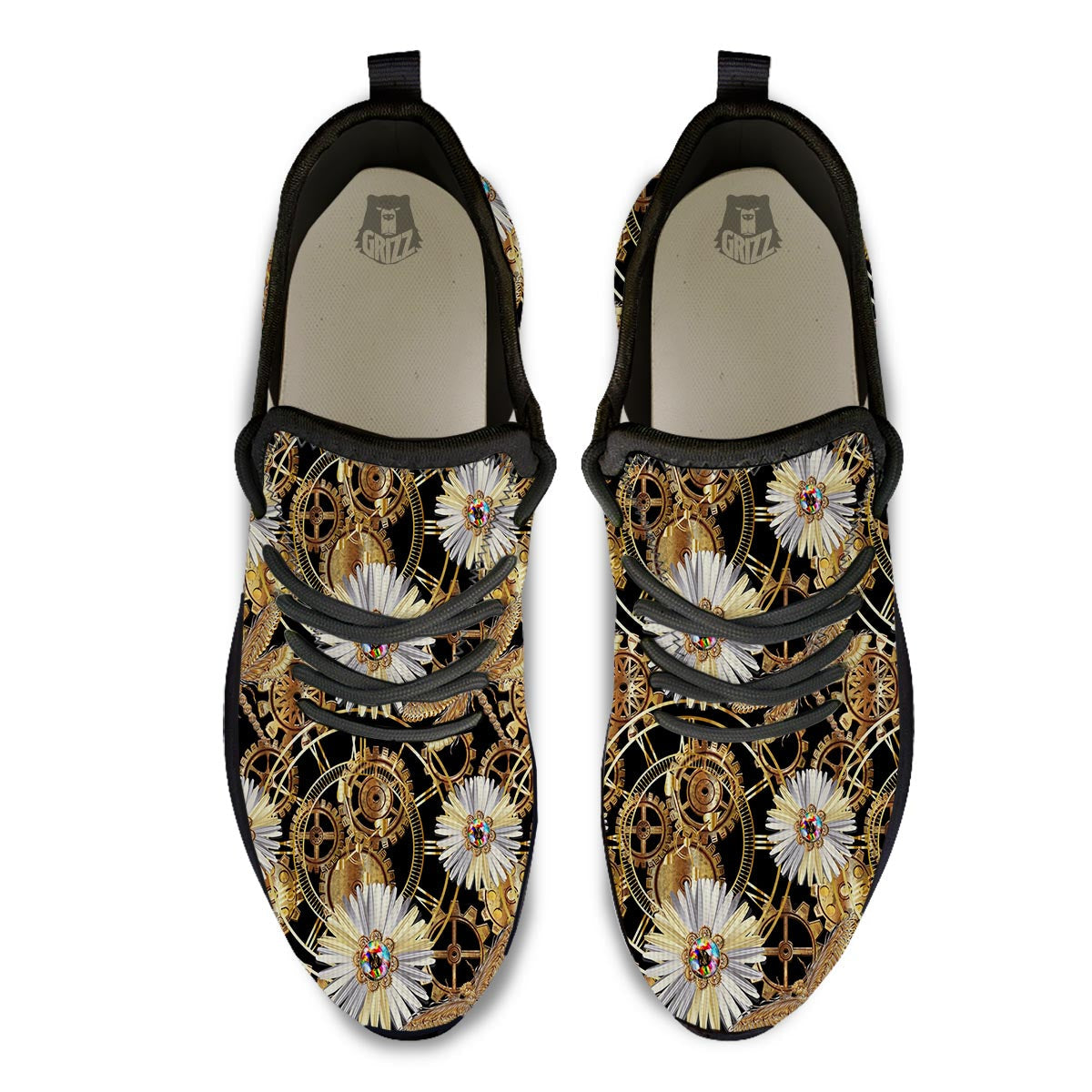 Chamomile Steampunk Print Pattern Black Athletic Shoes-grizzshop