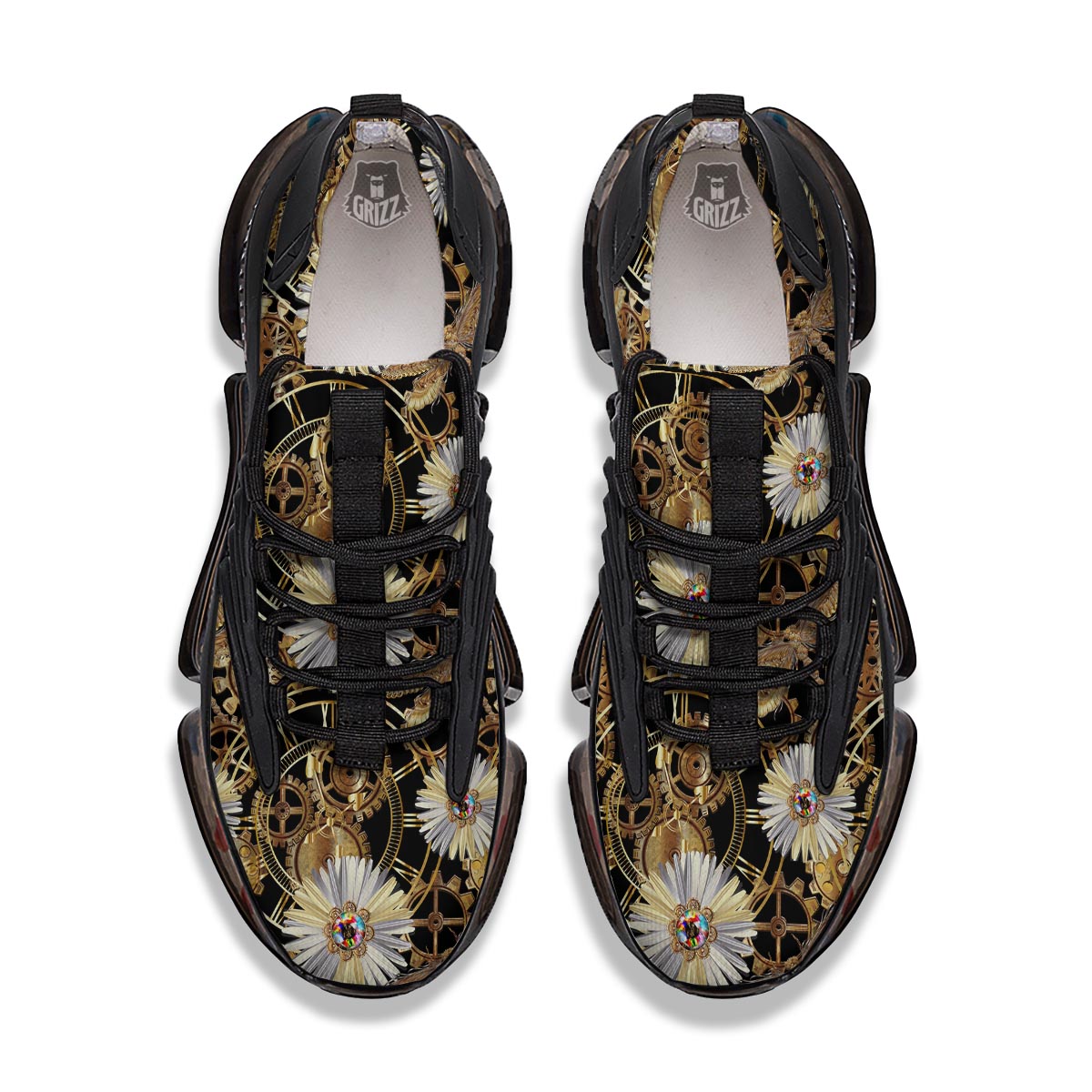 Chamomile Steampunk Print Pattern Black Gym Shoes-grizzshop