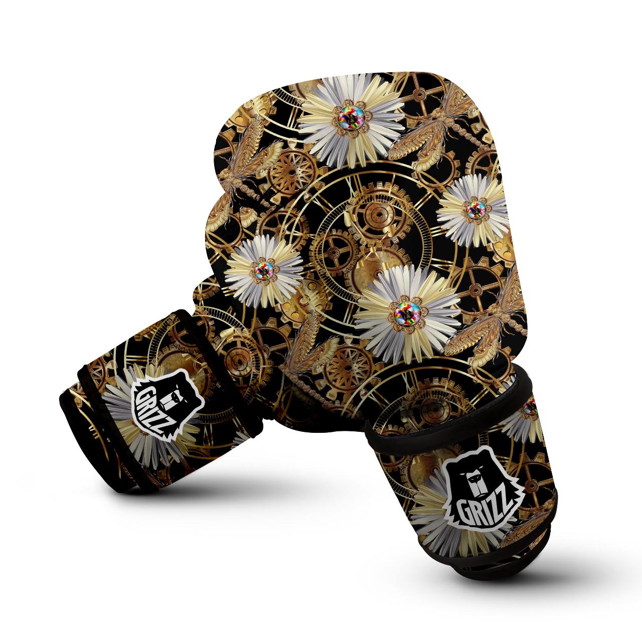 Chamomile Steampunk Print Pattern Boxing Gloves-grizzshop