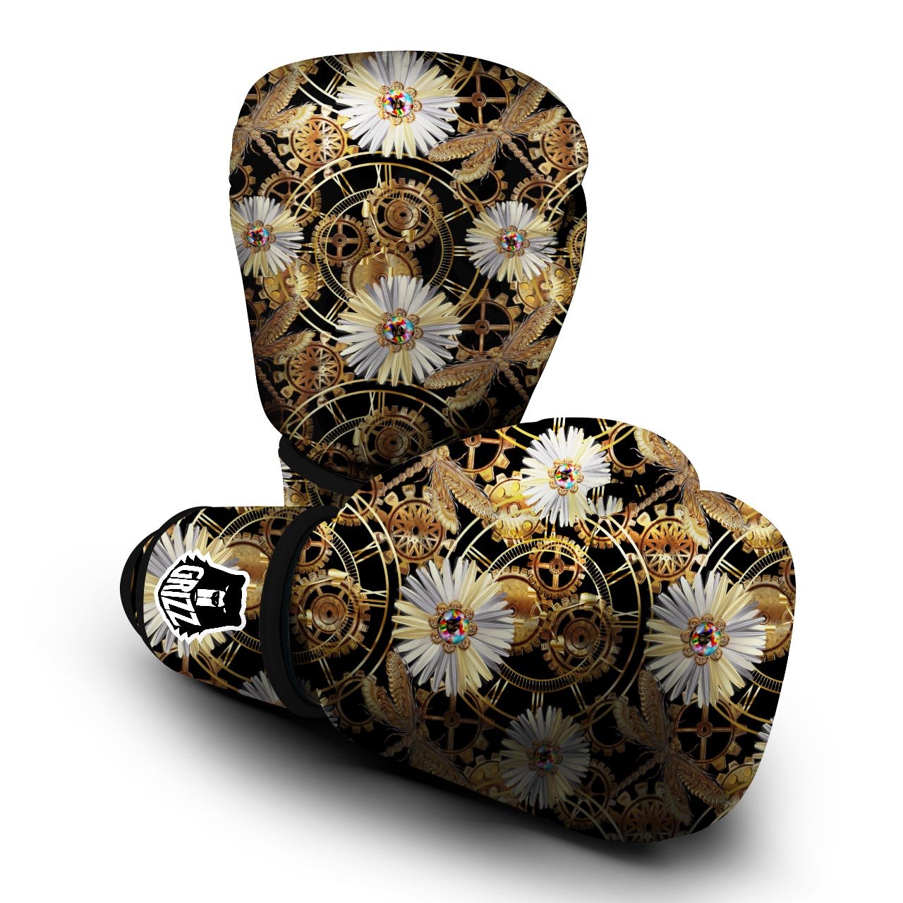 Chamomile Steampunk Print Pattern Boxing Gloves-grizzshop