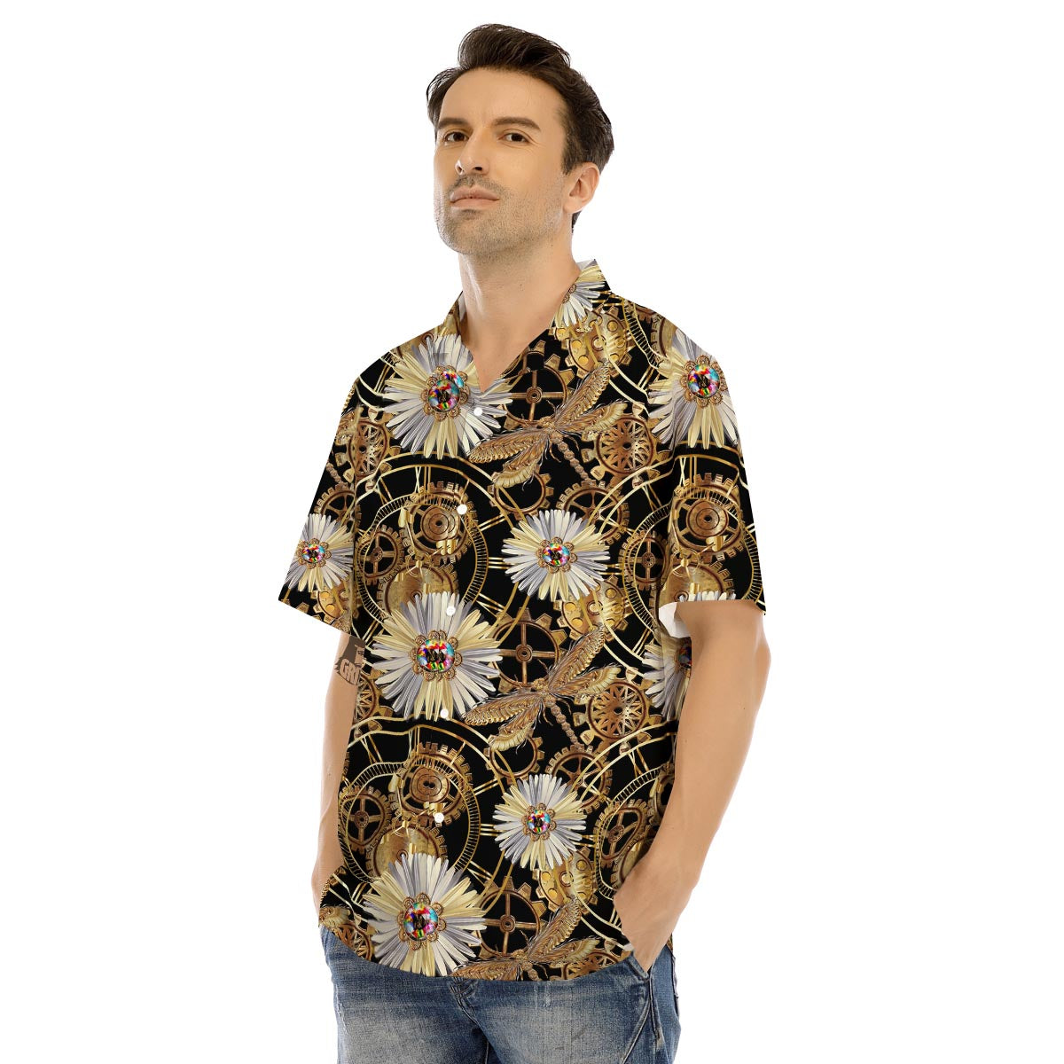 Chamomile Steampunk Print Pattern Men's Hawaiian Shirt-grizzshop