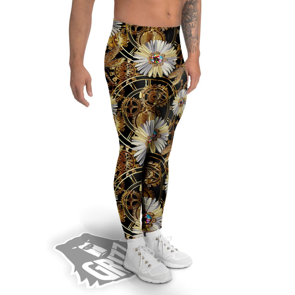 Chamomile Steampunk Print Pattern Men's Leggings-grizzshop