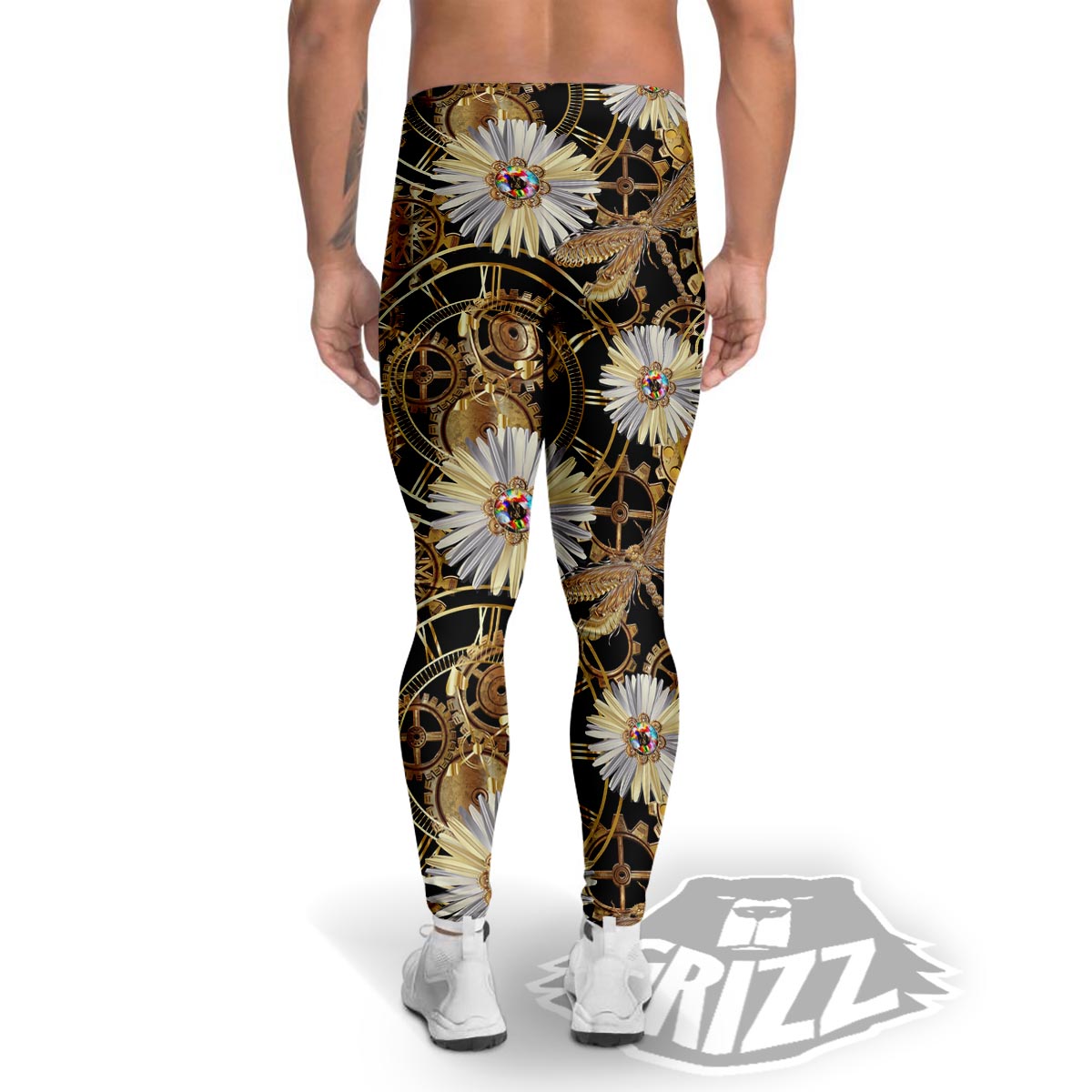 Chamomile Steampunk Print Pattern Men's Leggings-grizzshop