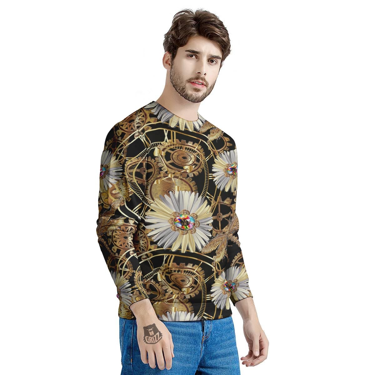 Chamomile Steampunk Print Pattern Men's Sweatshirt-grizzshop