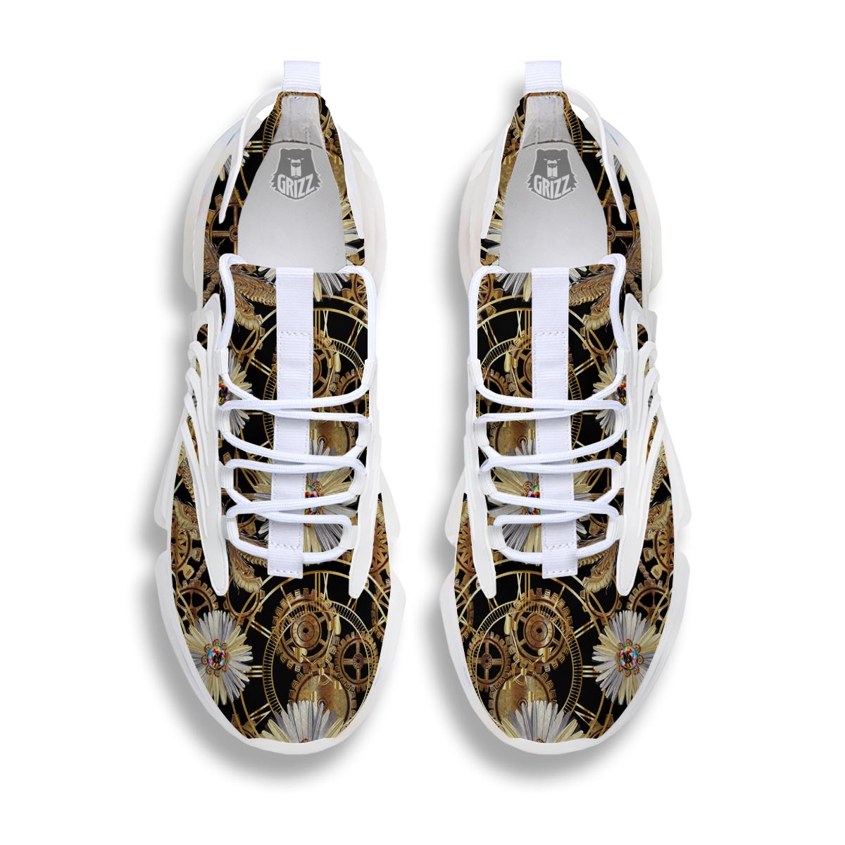 Chamomile Steampunk Print Pattern White Gym Shoes-grizzshop