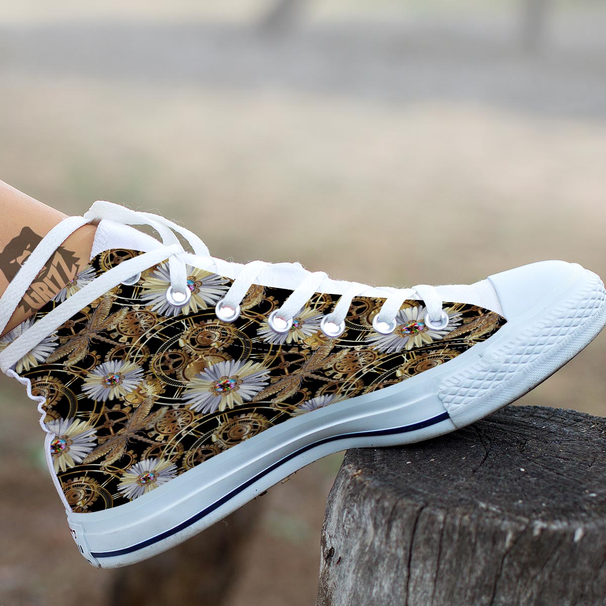 Chamomile Steampunk Print Pattern White High Top Shoes-grizzshop