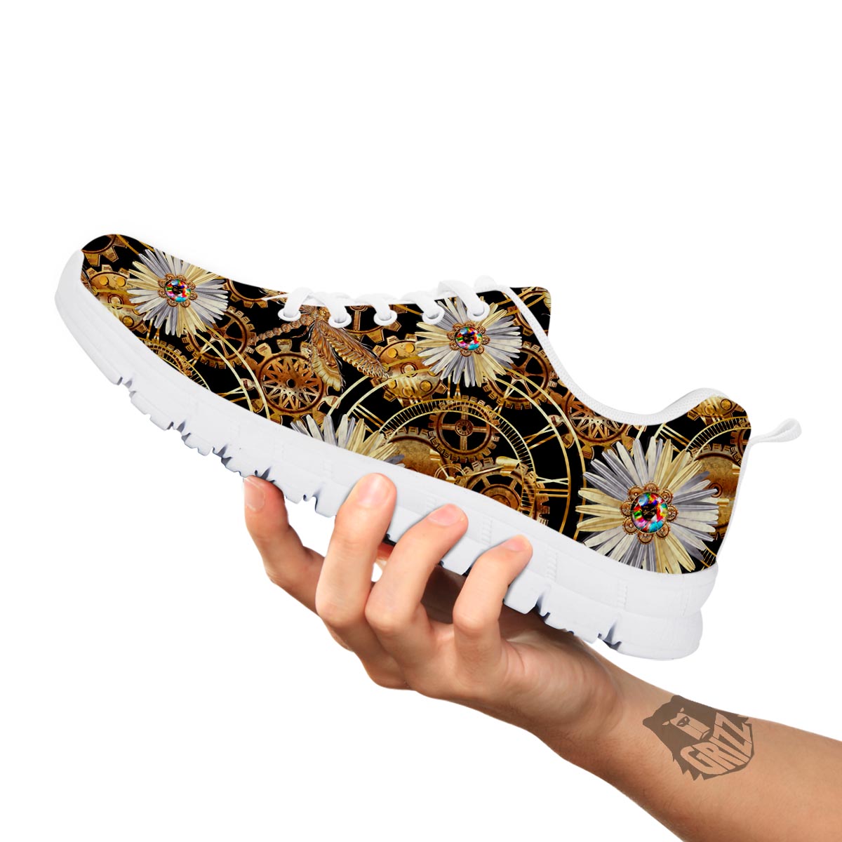 Chamomile Steampunk Print Pattern White Sneaker-grizzshop