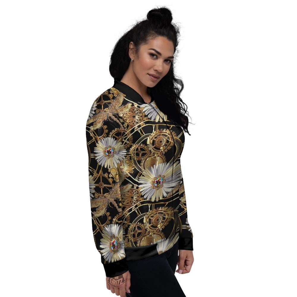 Chamomile Steampunk Print Pattern Women's Bomber Jacket-grizzshop