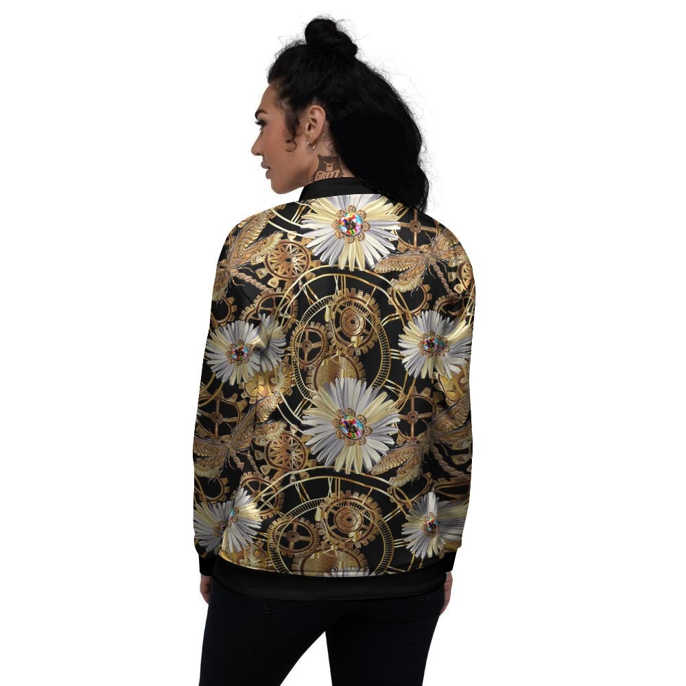 Chamomile Steampunk Print Pattern Women's Bomber Jacket-grizzshop