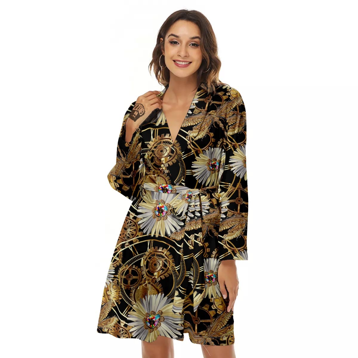 Chamomile Steampunk Print Pattern Women's Robe-grizzshop