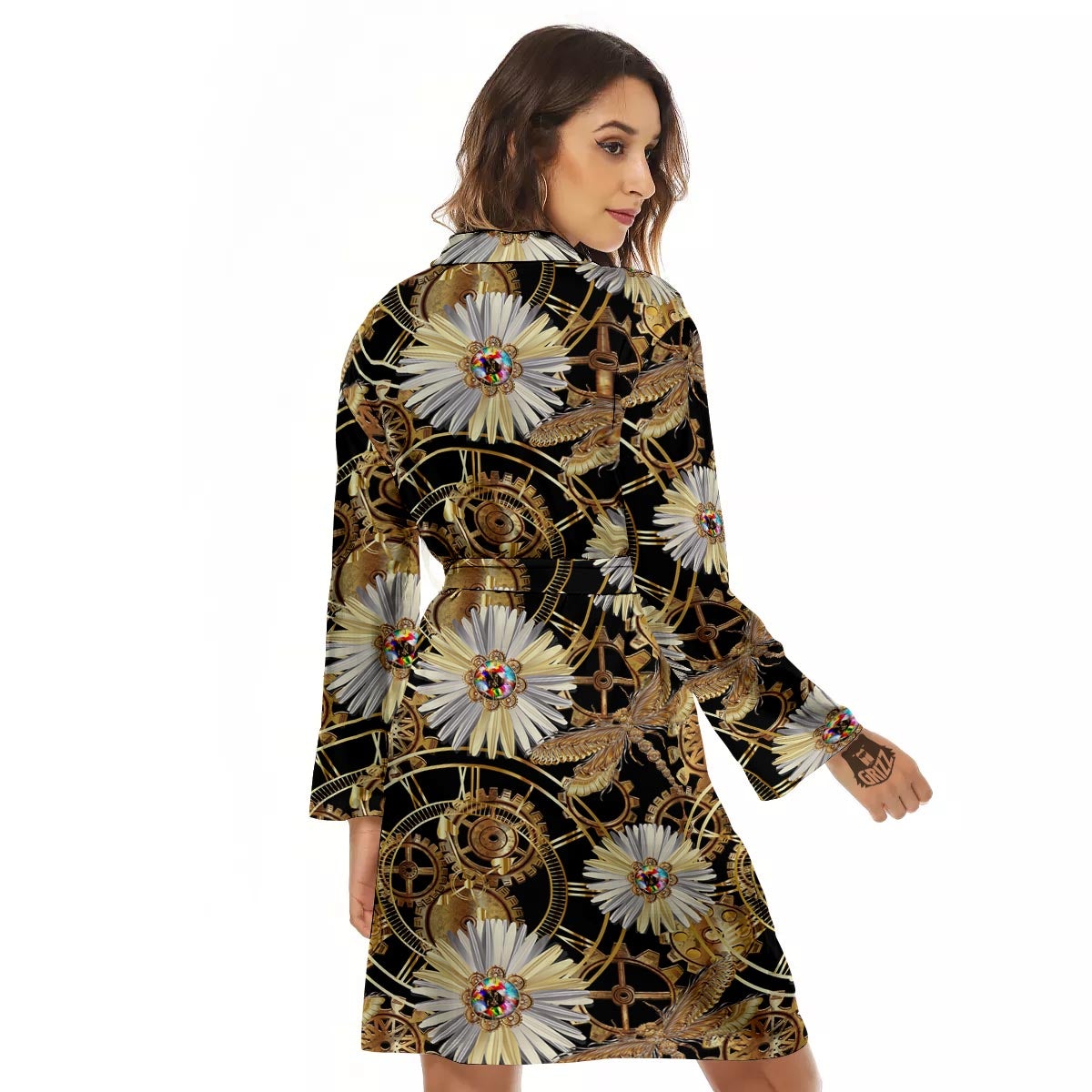 Chamomile Steampunk Print Pattern Women's Robe-grizzshop