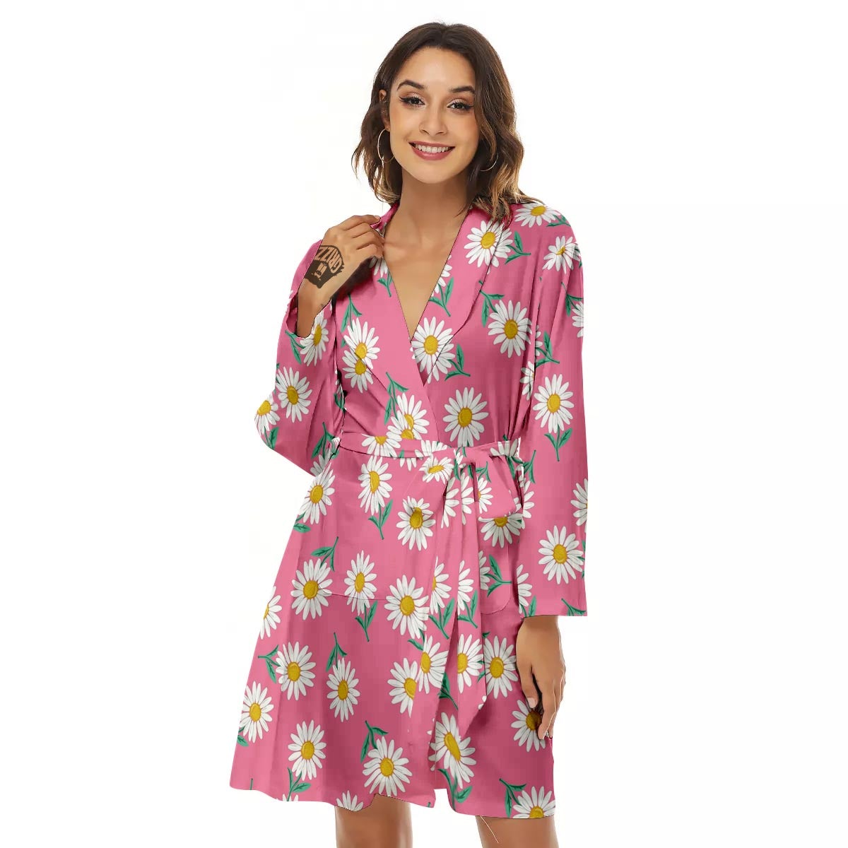 Chamomile Sunflower Print Pattern Women's Robe-grizzshop