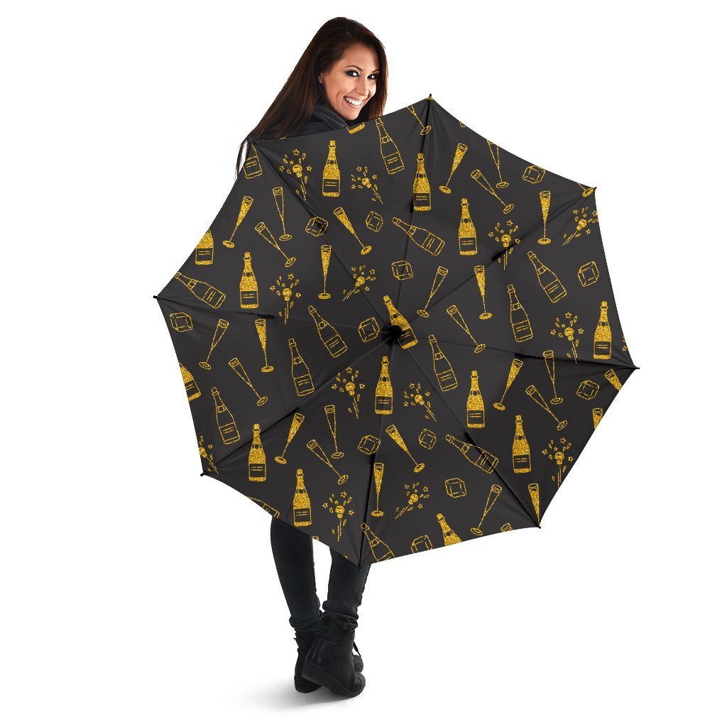Champagne Gold Glitter Pattern Print Automatic Foldable Umbrella-grizzshop