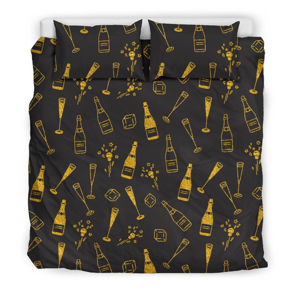 Champagne Gold Glitter Pattern Print Duvet Cover Bedding Set-grizzshop