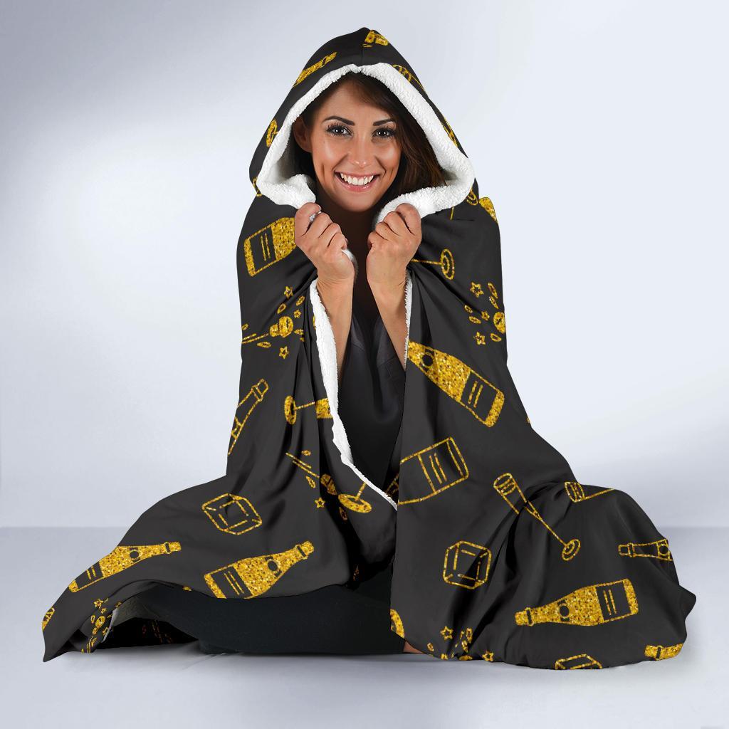 Champagne Gold Glitter Pattern Print Hooded Blanket-grizzshop