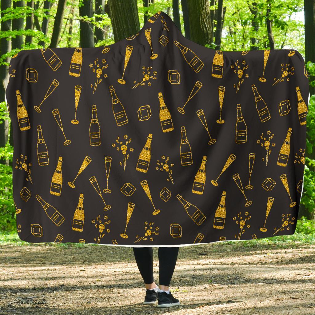 Champagne Gold Glitter Pattern Print Hooded Blanket-grizzshop