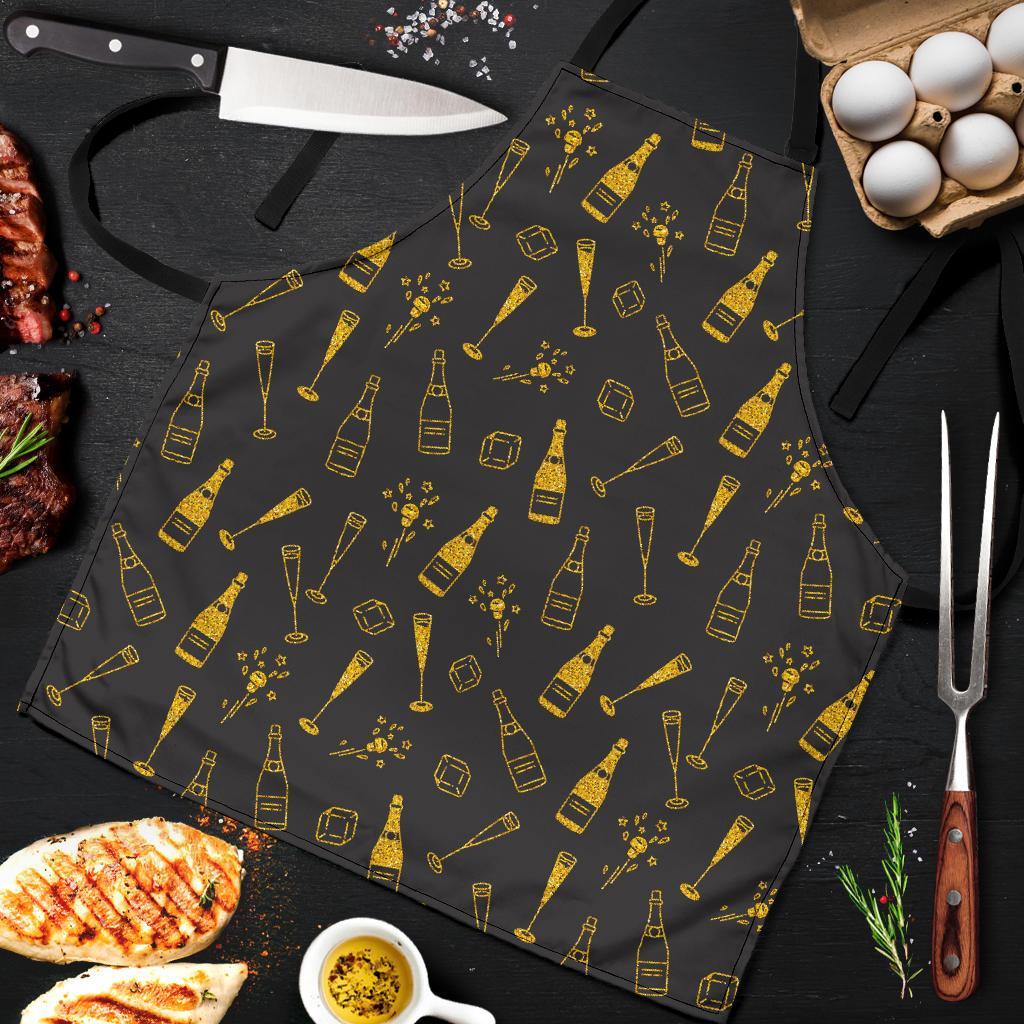 Champagne Gold Glitter Pattern Print Men's Apron-grizzshop