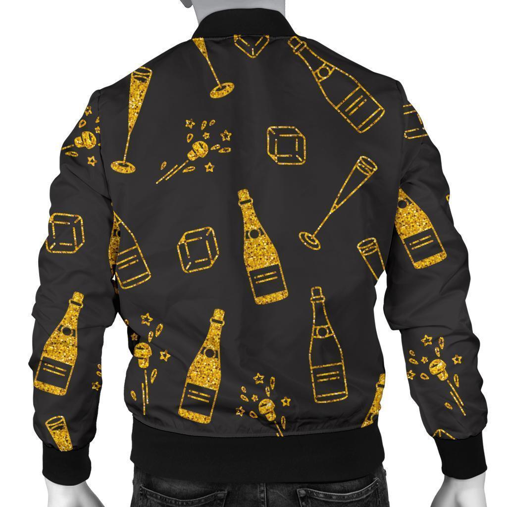 Champagne Gold Glitter Pattern Print Men's Bomber Jacket-grizzshop